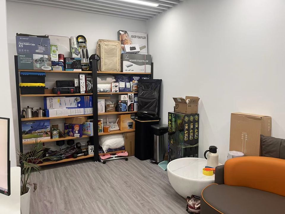 Sample room with product shelves